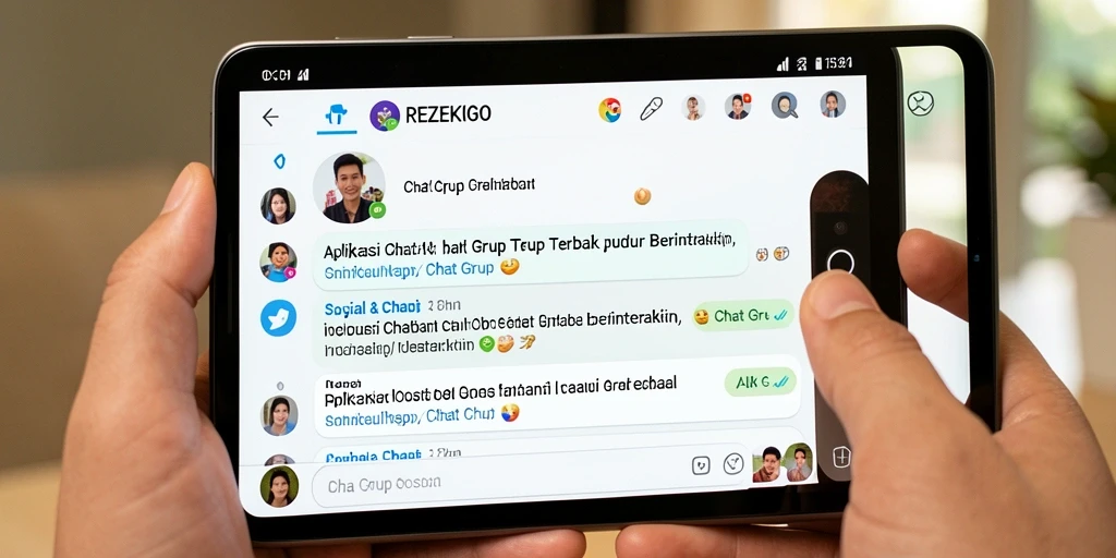 Antarmuka REZEKIGO menampilkan fitur Chat Grup yang intuitif dan menarik.