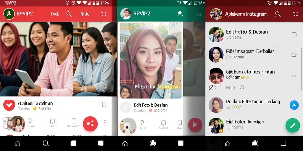 Antarmuka aplikasi RPVIP2 menunjukkan fitur filter Instagram yang menarik.