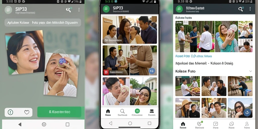 Tampilan antarmuka SIP33 yang intuitif untuk kolase foto.